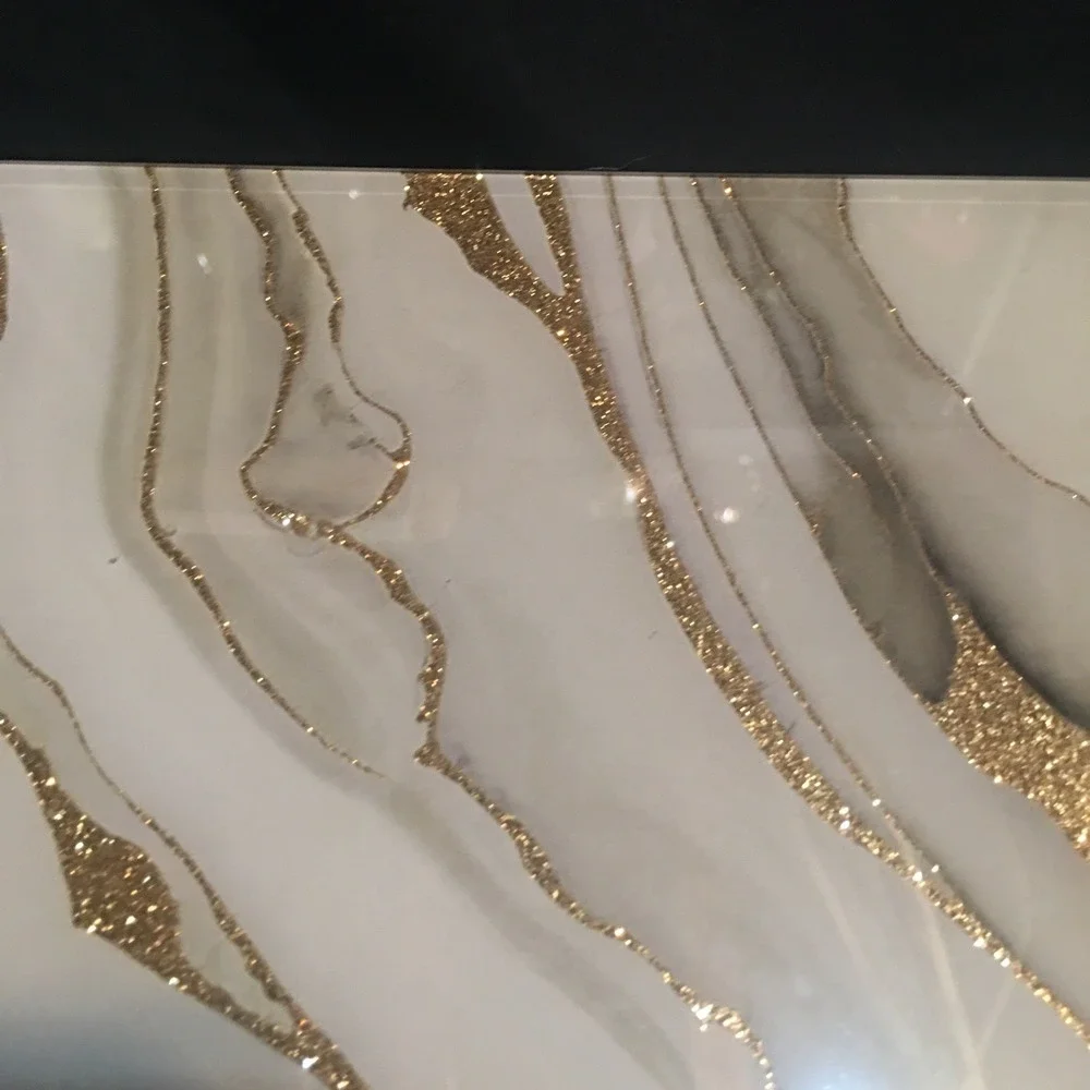Glass Gold Glittery White Faux Marble Jewelry Box